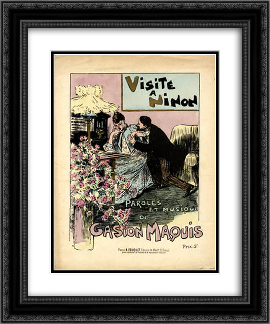 Visite a Ninon 20x24 Black Ornate Wood Framed Art Print Poster with Double Matting by Steinlen, Theophile