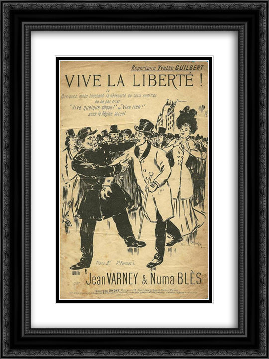 Vive La Liberte 18x24 Black Ornate Wood Framed Art Print Poster with Double Matting by Steinlen, Theophile