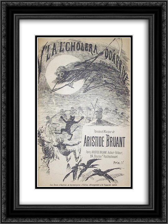 V'La L'Cholera Qu-arrive 18x24 Black Ornate Wood Framed Art Print Poster with Double Matting by Steinlen, Theophile