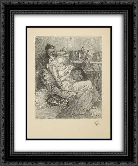 Volupte 20x24 Black Ornate Wood Framed Art Print Poster with Double Matting by Steinlen, Theophile