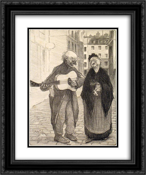Vous Etes Jolie 20x24 Black Ornate Wood Framed Art Print Poster with Double Matting by Steinlen, Theophile