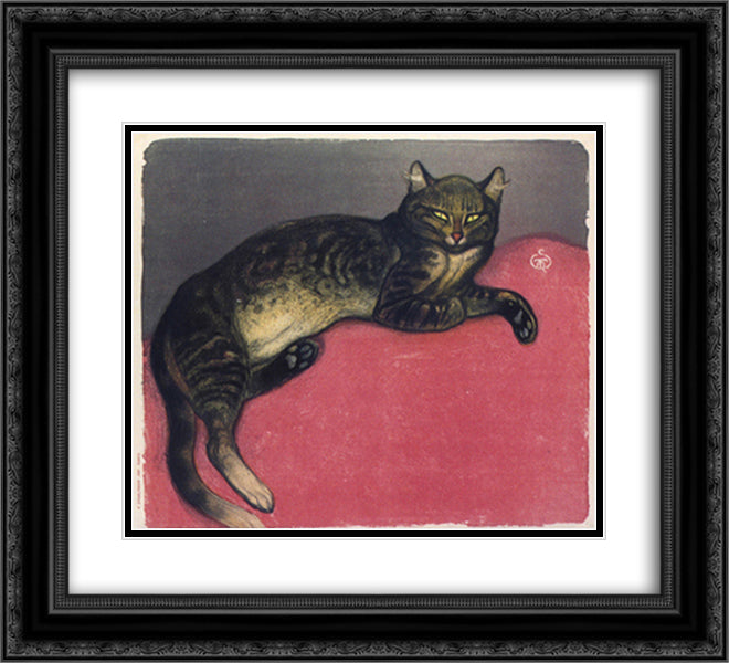Winter Cat Litho 22x20 Black Ornate Wood Framed Art Print Poster with Double Matting by Steinlen, Theophile