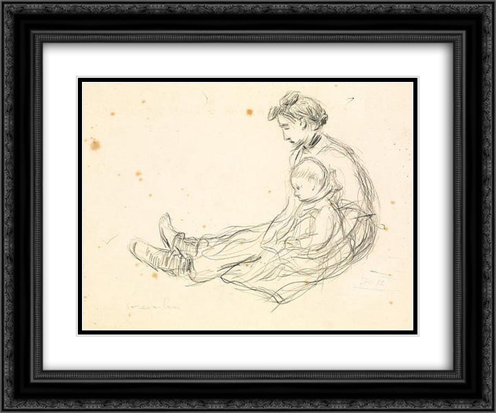 Woman and child 24x20 Black Ornate Wood Framed Art Print Poster with Double Matting by Steinlen, Theophile