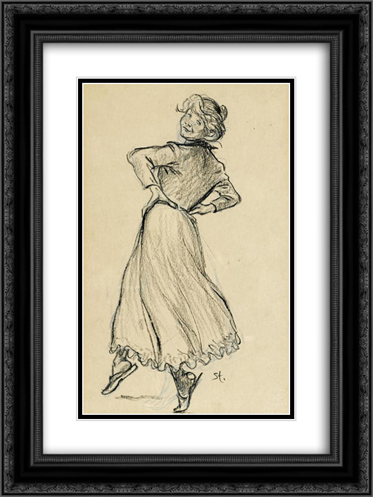 Woman Dancing 18x24 Black Ornate Wood Framed Art Print Poster with Double Matting by Steinlen, Theophile