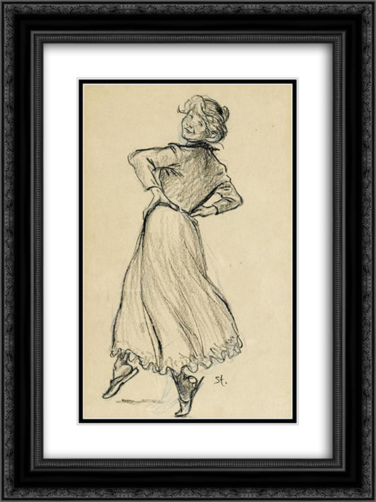Woman Dancing 18x24 Black Ornate Wood Framed Art Print Poster with Double Matting by Steinlen, Theophile