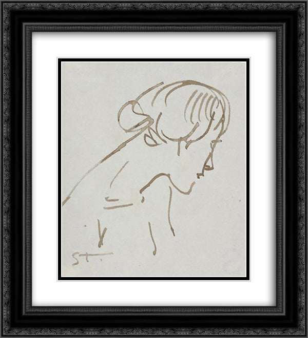 Woman ink profile 20x22 Black Ornate Wood Framed Art Print Poster with Double Matting by Steinlen, Theophile