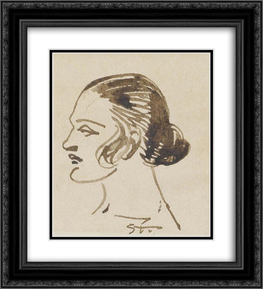 Woman's Profile 20x22 Black Ornate Wood Framed Art Print Poster with Double Matting by Steinlen, Theophile