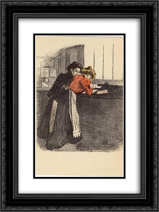 Women at counter 18x24 Black Ornate Wood Framed Art Print Poster with Double Matting by Steinlen, Theophile