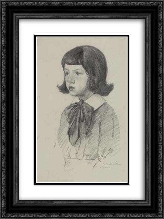 Young girl study 18x24 Black Ornate Wood Framed Art Print Poster with Double Matting by Steinlen, Theophile