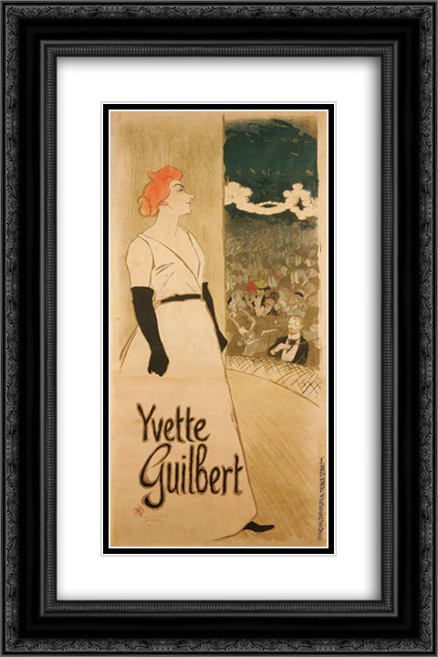Yvette Guilbert 16x24 Black Ornate Wood Framed Art Print Poster with Double Matting by Steinlen, Theophile