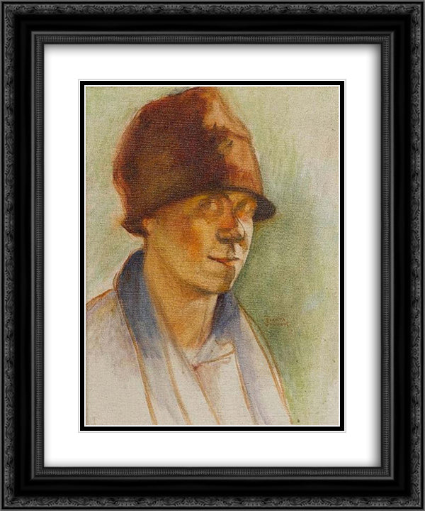 Figure with hat 20x24 Black Ornate Wood Framed Art Print Poster with Double Matting by Triantafyllidis, Theophrastos