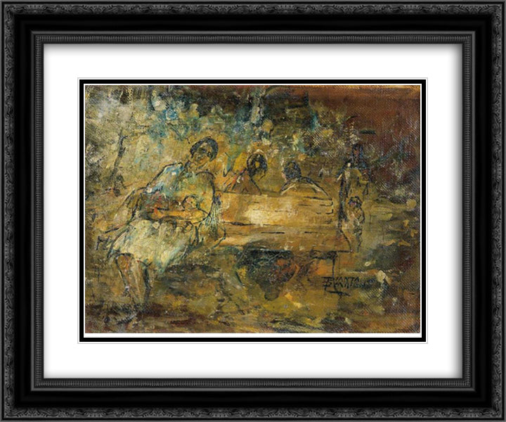 Nannies in the park 24x20 Black Ornate Wood Framed Art Print Poster with Double Matting by Triantafyllidis, Theophrastos
