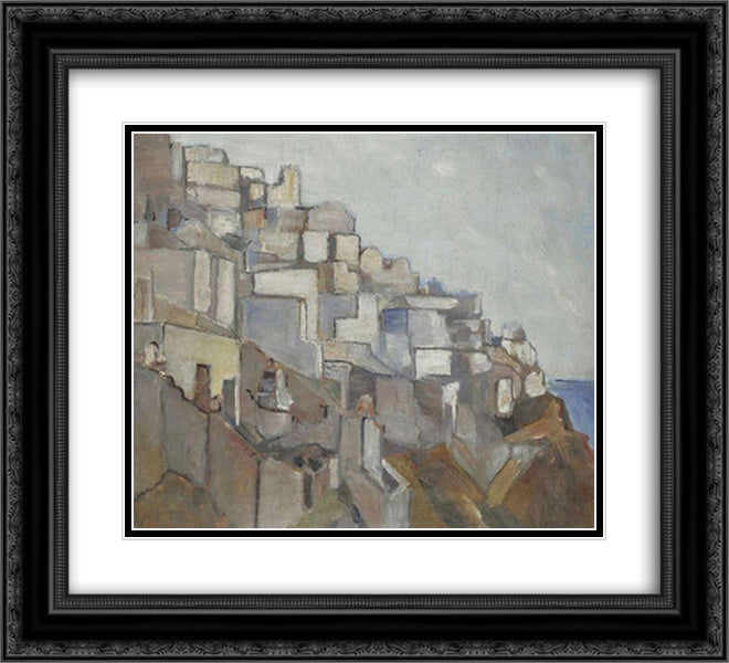 Santorini 22x20 Black Ornate Wood Framed Art Print Poster with Double Matting by Triantafyllidis, Theophrastos