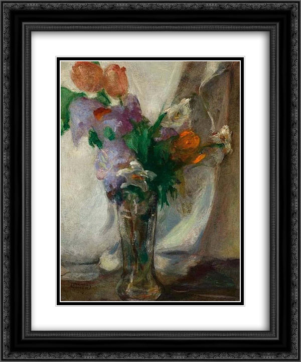 Vase with flowers 20x24 Black Ornate Wood Framed Art Print Poster with Double Matting by Triantafyllidis, Theophrastos