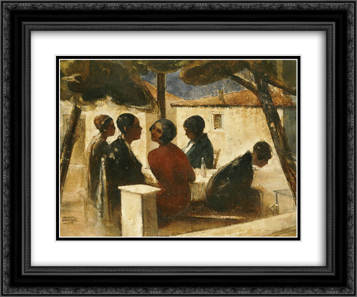 Youths Enjoying Themselves in Galatsi 24x20 Black Ornate Wood Framed Art Print Poster with Double Matting by Triantafyllidis, Theophrastos