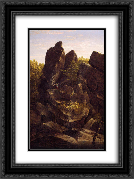 A Rocky Glen (In the Shawangunks) 18x24 Black Ornate Wood Framed Art Print Poster with Double Matting by Cole, Thomas