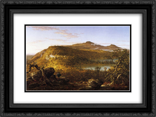 A View of the Two Lakes and Mountain House, Catskill Mountains, Morning 24x18 Black Ornate Wood Framed Art Print Poster with Double Matting by Cole, Thomas