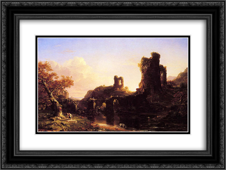 An Italian Autumn 24x18 Black Ornate Wood Framed Art Print Poster with Double Matting by Cole, Thomas