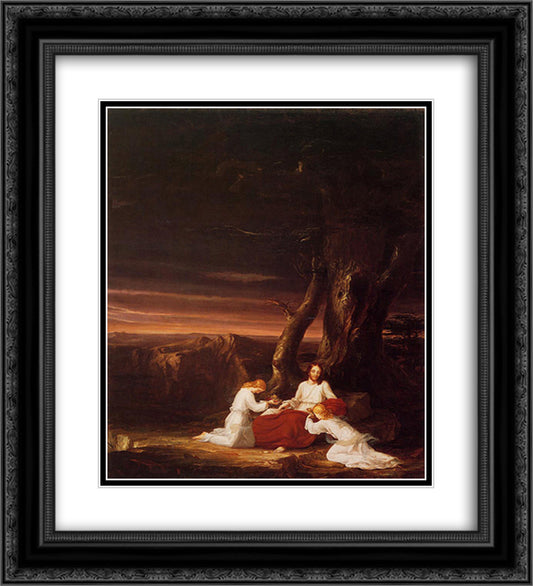 Angels Ministering to Christ in the Wilderness 20x22 Black Ornate Wood Framed Art Print Poster with Double Matting by Cole, Thomas