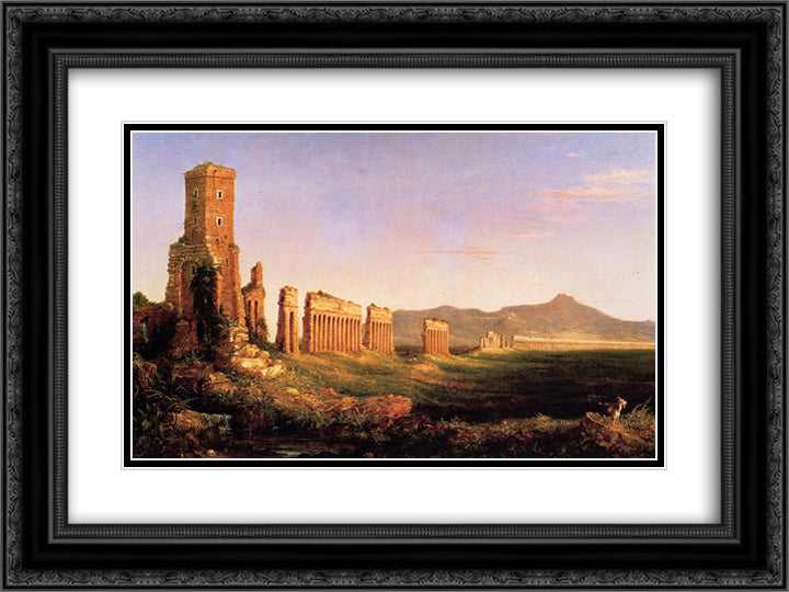 Aqueduct near Rome 24x18 Black Ornate Wood Framed Art Print Poster with Double Matting by Cole, Thomas