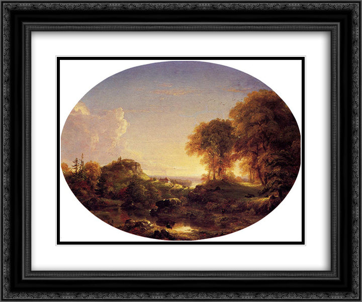 Catskill Landscape 24x20 Black Ornate Wood Framed Art Print Poster with Double Matting by Cole, Thomas