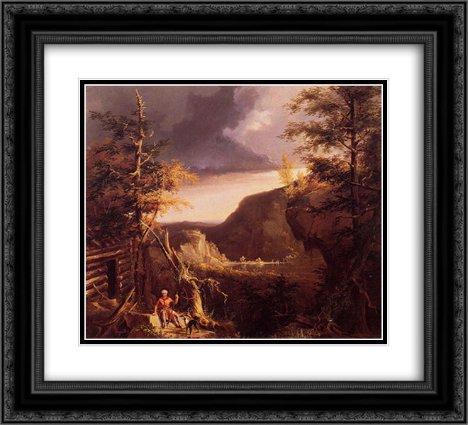 Daniel Boone Sitting at the Door of His Cabin on the Great Osage Lake 22x20 Black Ornate Wood Framed Art Print Poster with Double Matting by Cole, Thomas