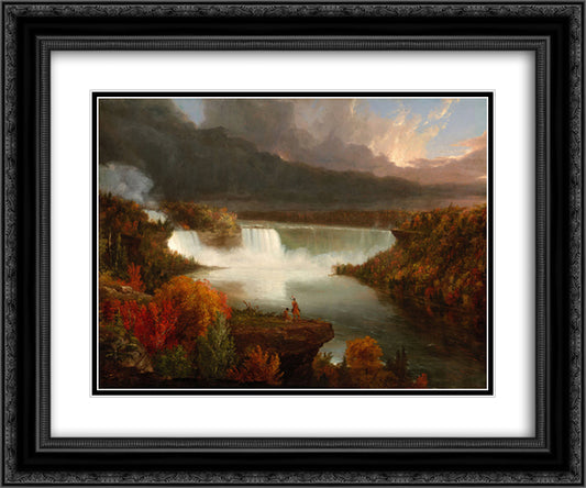 Distant View of Niagara Falls 24x20 Black Ornate Wood Framed Art Print Poster with Double Matting by Cole, Thomas