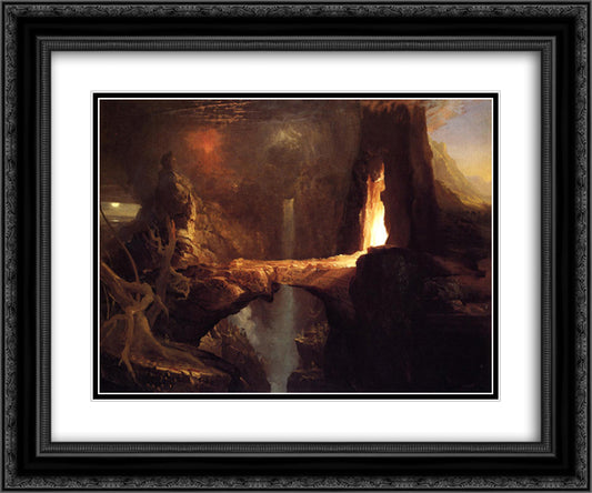 Expulsion. Moon and Firelight 24x20 Black Ornate Wood Framed Art Print Poster with Double Matting by Cole, Thomas