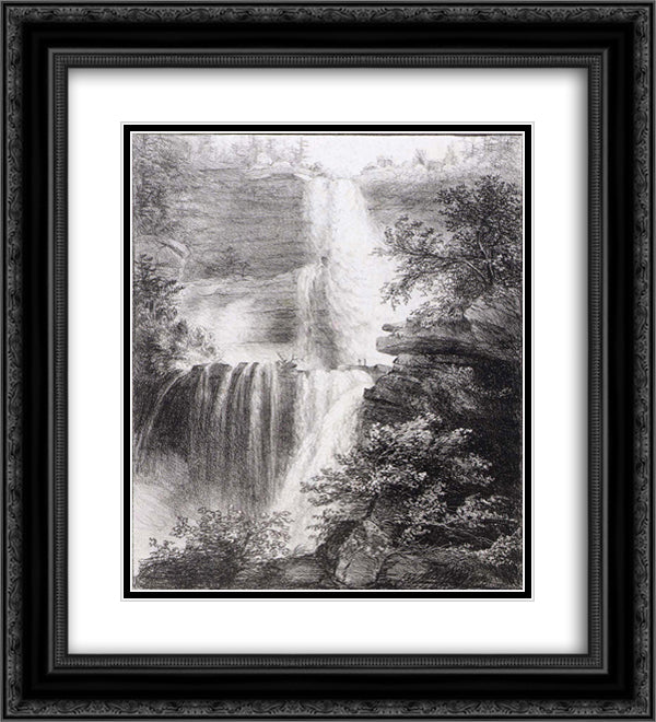 Falls at Catskill 20x22 Black Ornate Wood Framed Art Print Poster with Double Matting by Cole, Thomas