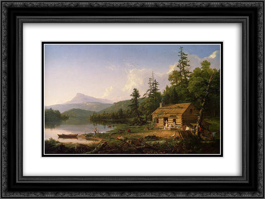 Home in the Woods 24x18 Black Ornate Wood Framed Art Print Poster with Double Matting by Cole, Thomas