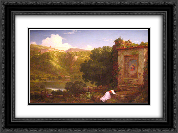 Il Penseroso 24x18 Black Ornate Wood Framed Art Print Poster with Double Matting by Cole, Thomas