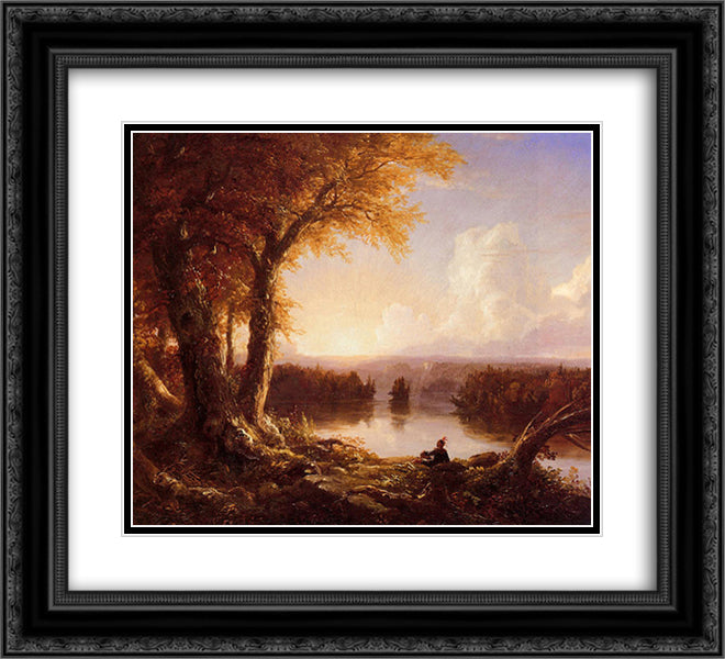 Indian at Sunset 22x20 Black Ornate Wood Framed Art Print Poster with Double Matting by Cole, Thomas