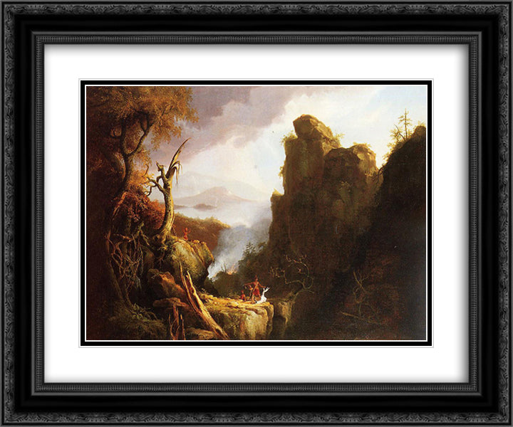 Indian Sacrifice 24x20 Black Ornate Wood Framed Art Print Poster with Double Matting by Cole, Thomas