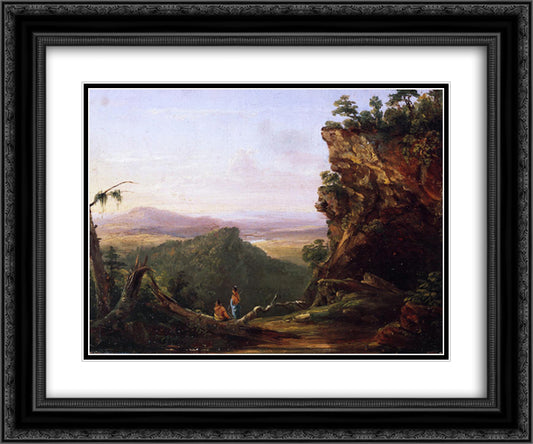 Indians Viewing Landscape 24x20 Black Ornate Wood Framed Art Print Poster with Double Matting by Cole, Thomas