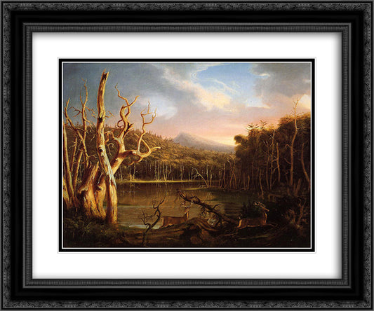 Lake with Dead Trees (Catskill) 24x20 Black Ornate Wood Framed Art Print Poster with Double Matting by Cole, Thomas