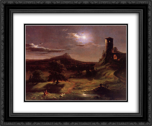 Moonlight 24x20 Black Ornate Wood Framed Art Print Poster with Double Matting by Cole, Thomas