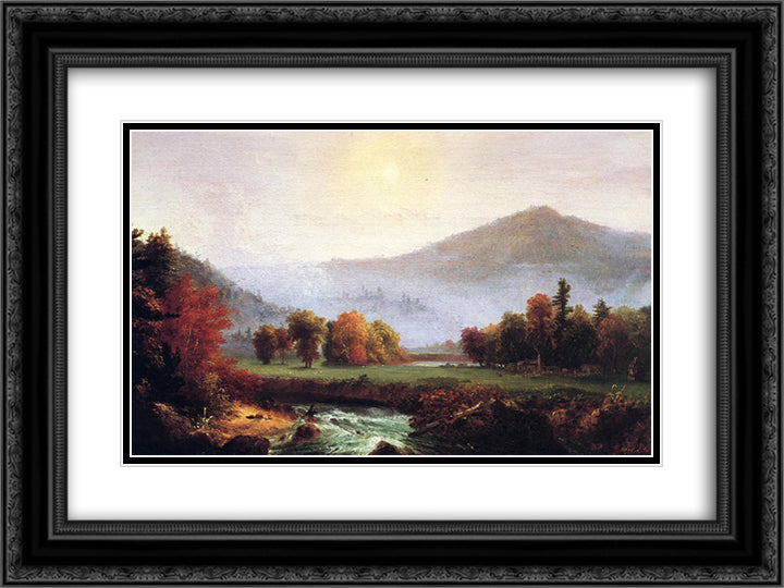 Morning Mist Rising In Plymouth, New Hampshire 24x18 Black Ornate Wood Framed Art Print Poster with Double Matting by Cole, Thomas