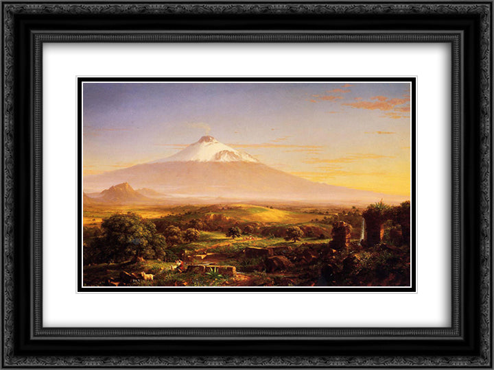 Mount Aetna from Taormina 24x18 Black Ornate Wood Framed Art Print Poster with Double Matting by Cole, Thomas