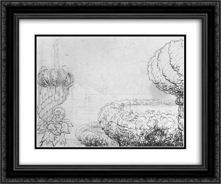 Pen and pencil drawing 24x20 Black Ornate Wood Framed Art Print Poster with Double Matting by Cole, Thomas