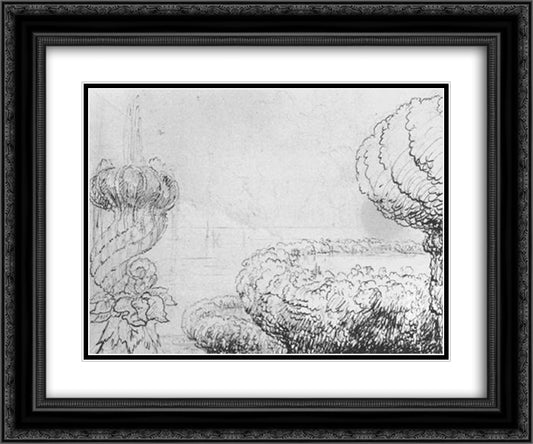 Pen and pencil drawing 24x20 Black Ornate Wood Framed Art Print Poster with Double Matting by Cole, Thomas