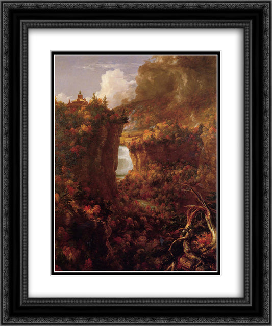 Portage Falls on the Genesee 20x24 Black Ornate Wood Framed Art Print Poster with Double Matting by Cole, Thomas