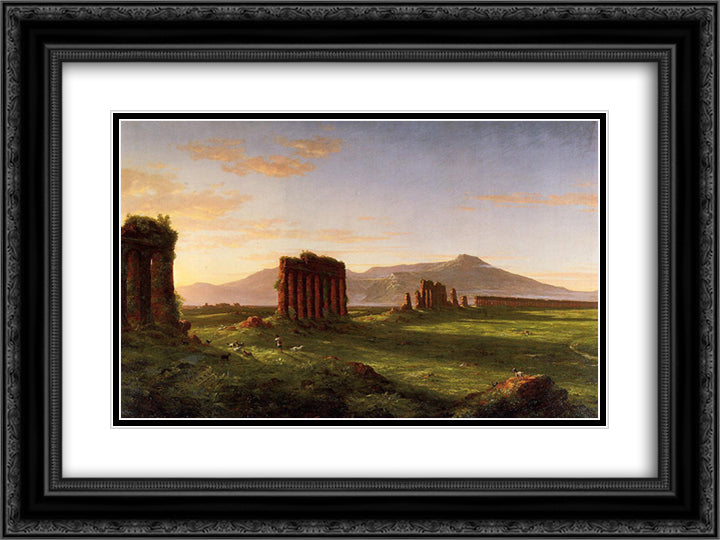 Roman Campagna 24x18 Black Ornate Wood Framed Art Print Poster with Double Matting by Cole, Thomas