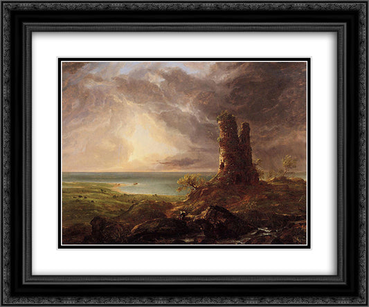 Romantic Landscape with Ruined Tower 24x20 Black Ornate Wood Framed Art Print Poster with Double Matting by Cole, Thomas