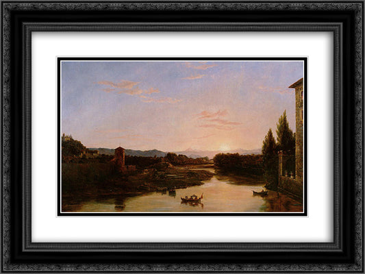 Sunset of the Arno 24x18 Black Ornate Wood Framed Art Print Poster with Double Matting by Cole, Thomas