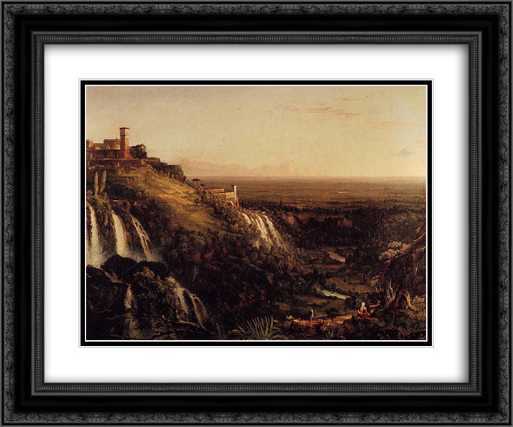 The Cascatelli, Tivoli, Looking Towards Rome (View of Rome from Tivoli) 24x20 Black Ornate Wood Framed Art Print Poster with Double Matting by Cole, Thomas