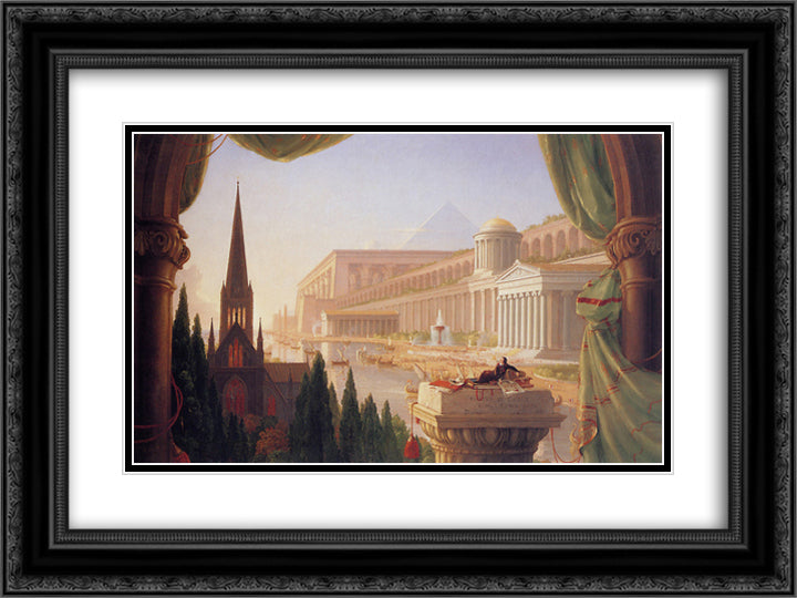 The dream of the architect 24x18 Black Ornate Wood Framed Art Print Poster with Double Matting by Cole, Thomas