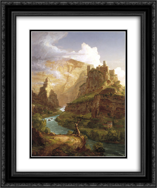 The Fountain of Vaucluse 20x24 Black Ornate Wood Framed Art Print Poster with Double Matting by Cole, Thomas