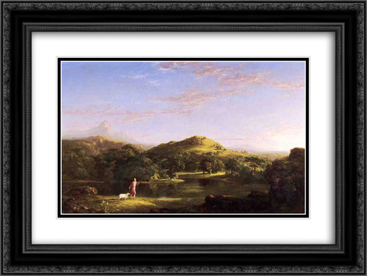 The Good Shepherd 24x18 Black Ornate Wood Framed Art Print Poster with Double Matting by Cole, Thomas