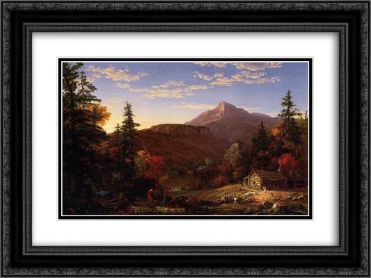 The Hunter s Return 24x18 Black Ornate Wood Framed Art Print Poster with Double Matting by Cole, Thomas