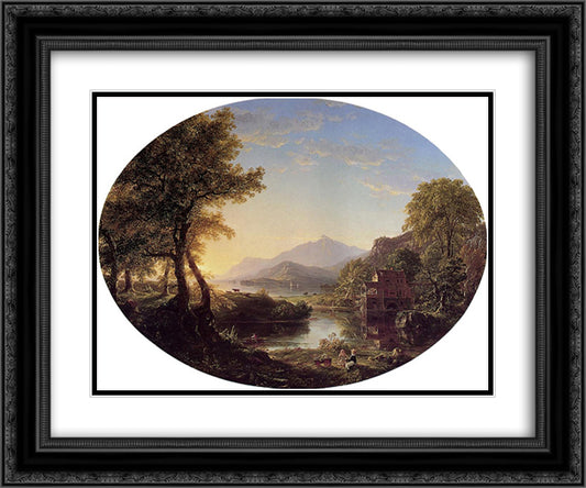 The Old Mill at Sunset 24x20 Black Ornate Wood Framed Art Print Poster with Double Matting by Cole, Thomas